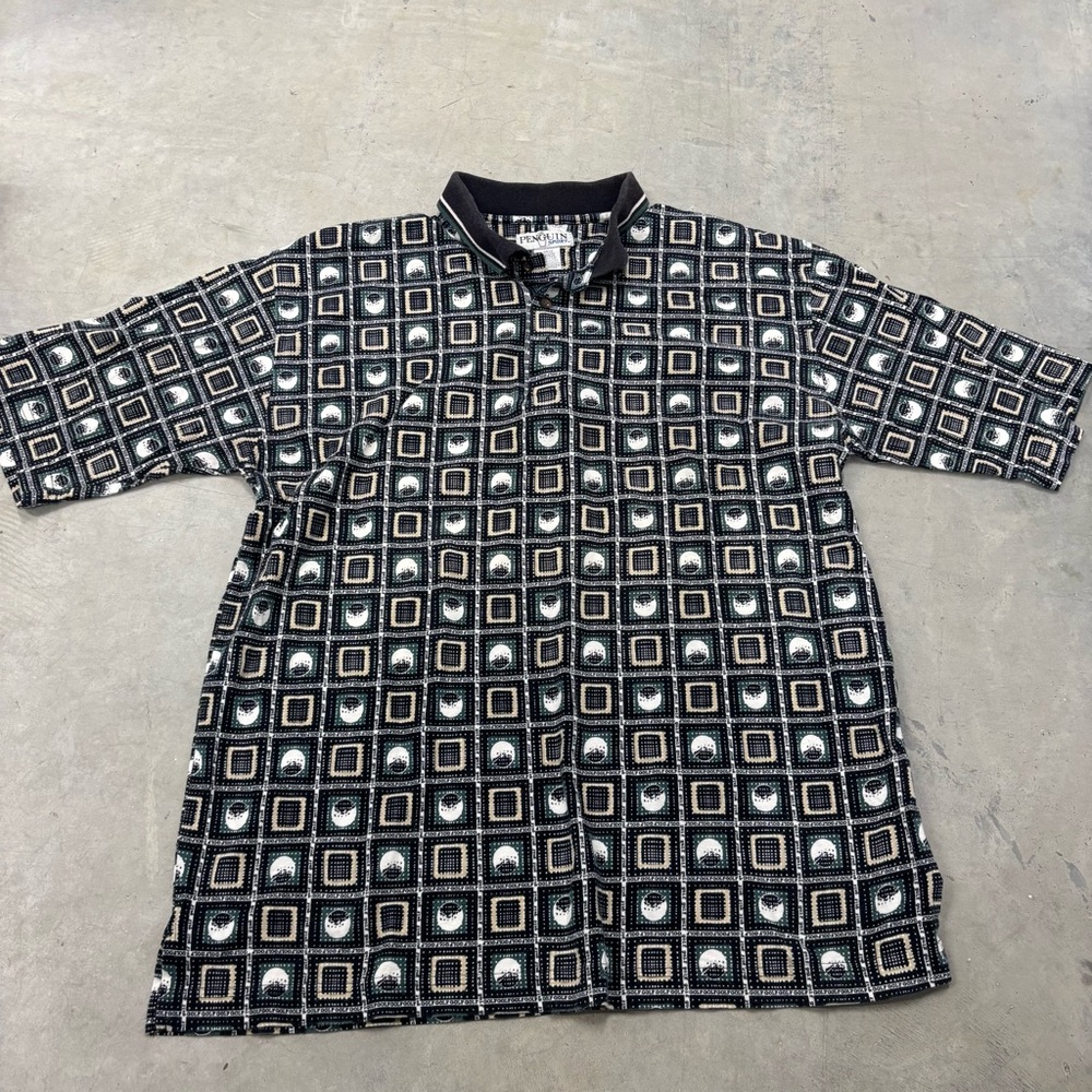 VTG Penguin Golf Sport Polo Shirt Mens‎ L Geometric Short Sleeve Casual Athletic